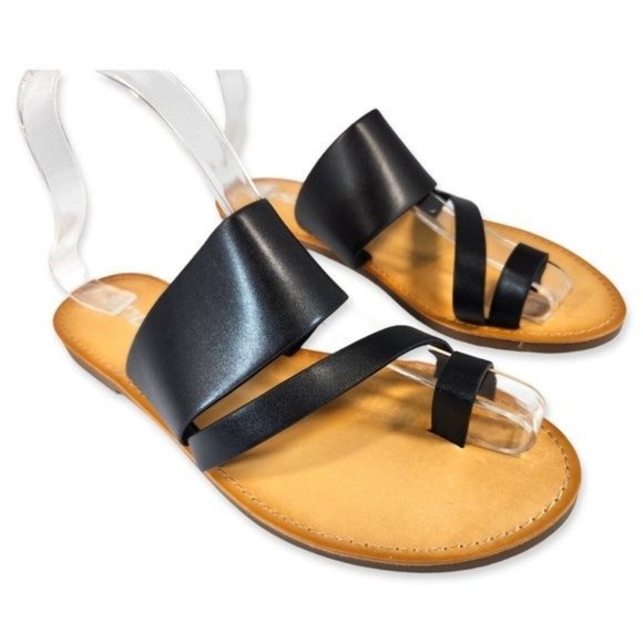 Soda Womens Sz 8.5 Black Faux Leather Toe Ring Slide Sandals Shoes - Picture 3 of 10